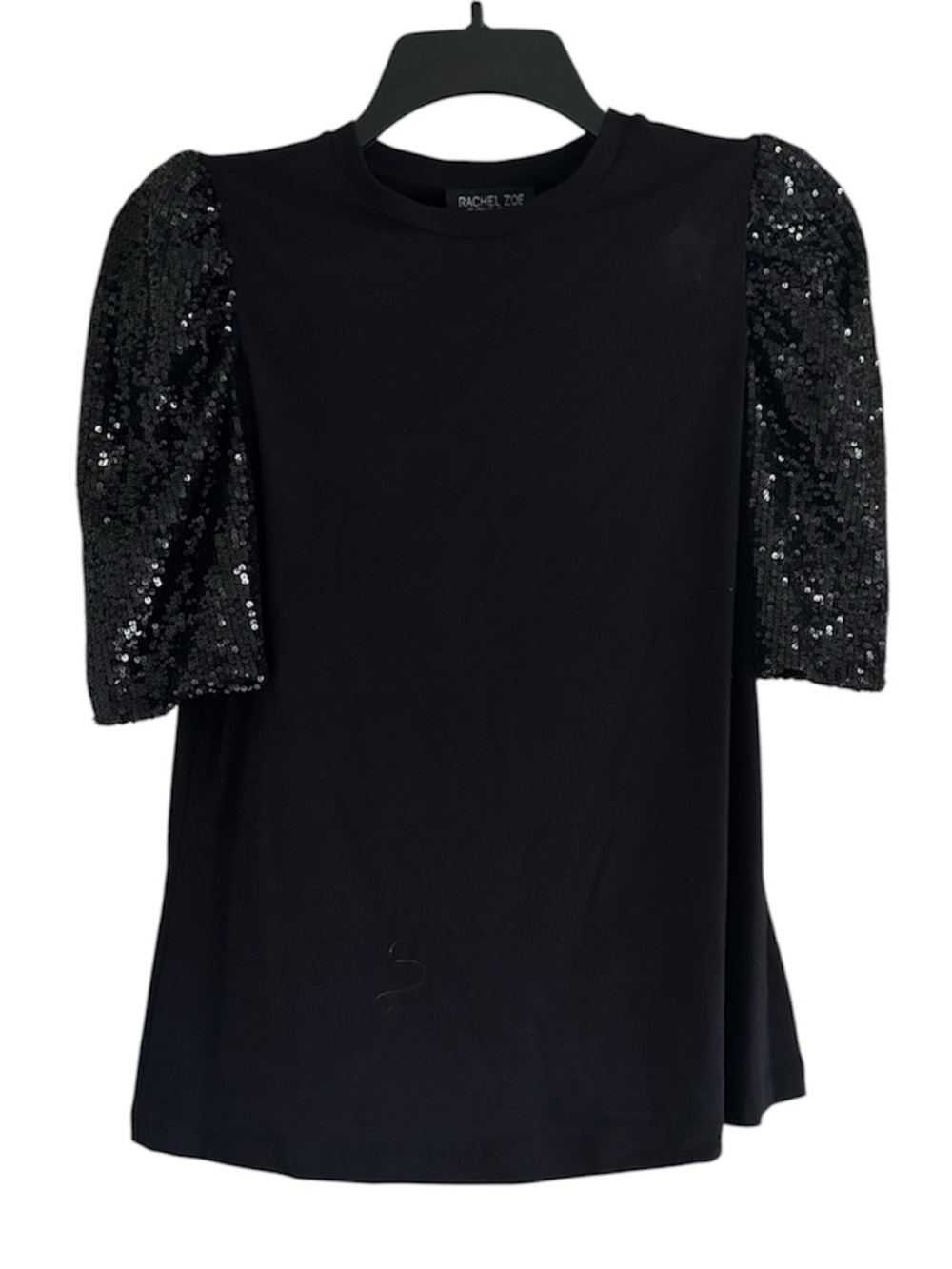 Rachel Zoe Sequin Puff-Sleeve Black Size Small Short Sleeve Top